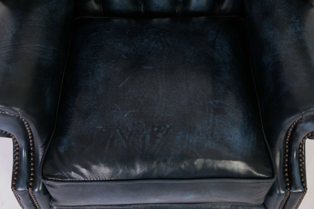 Poltrona chesterfield Queen Anne nuova originale inglese blu petrolio