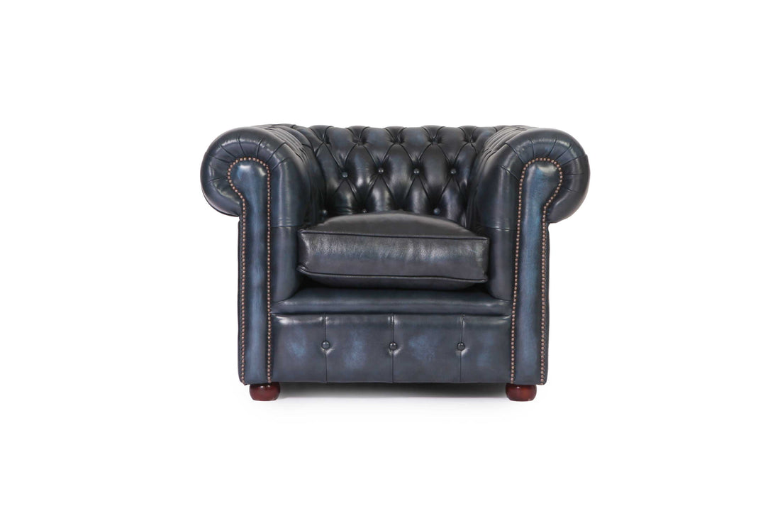 Poltrona chesterfield club nuova originale inglese blu petrolio