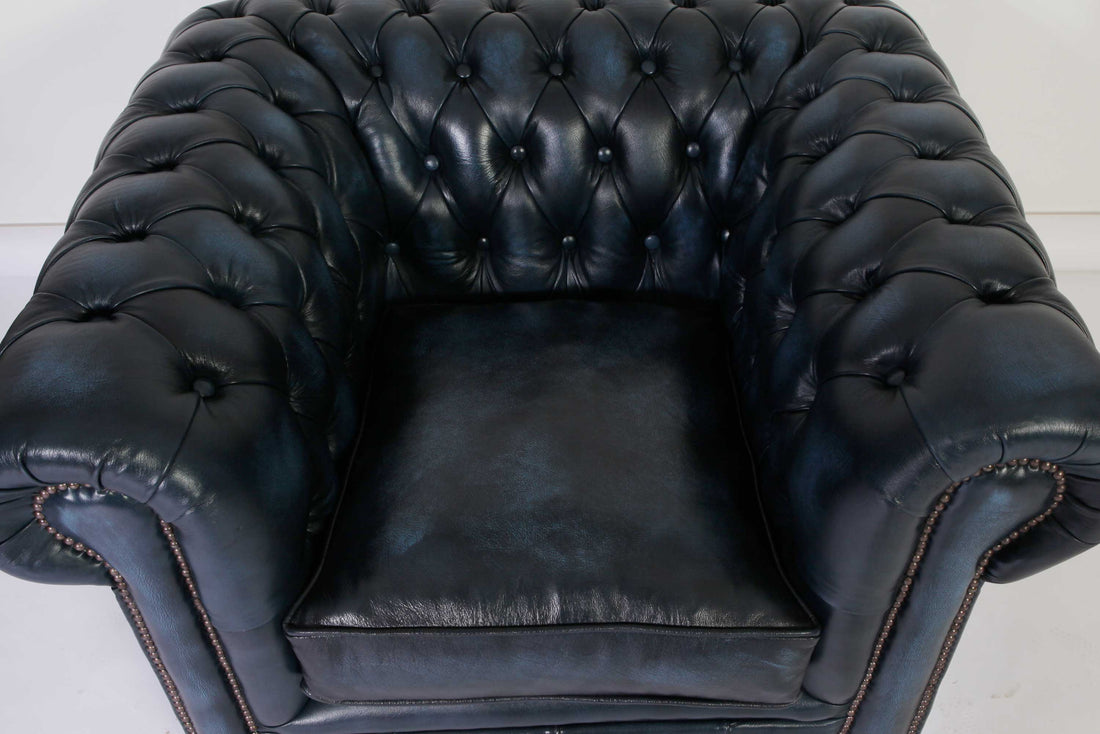 Poltrona chesterfield club nuova originale inglese blu petrolio
