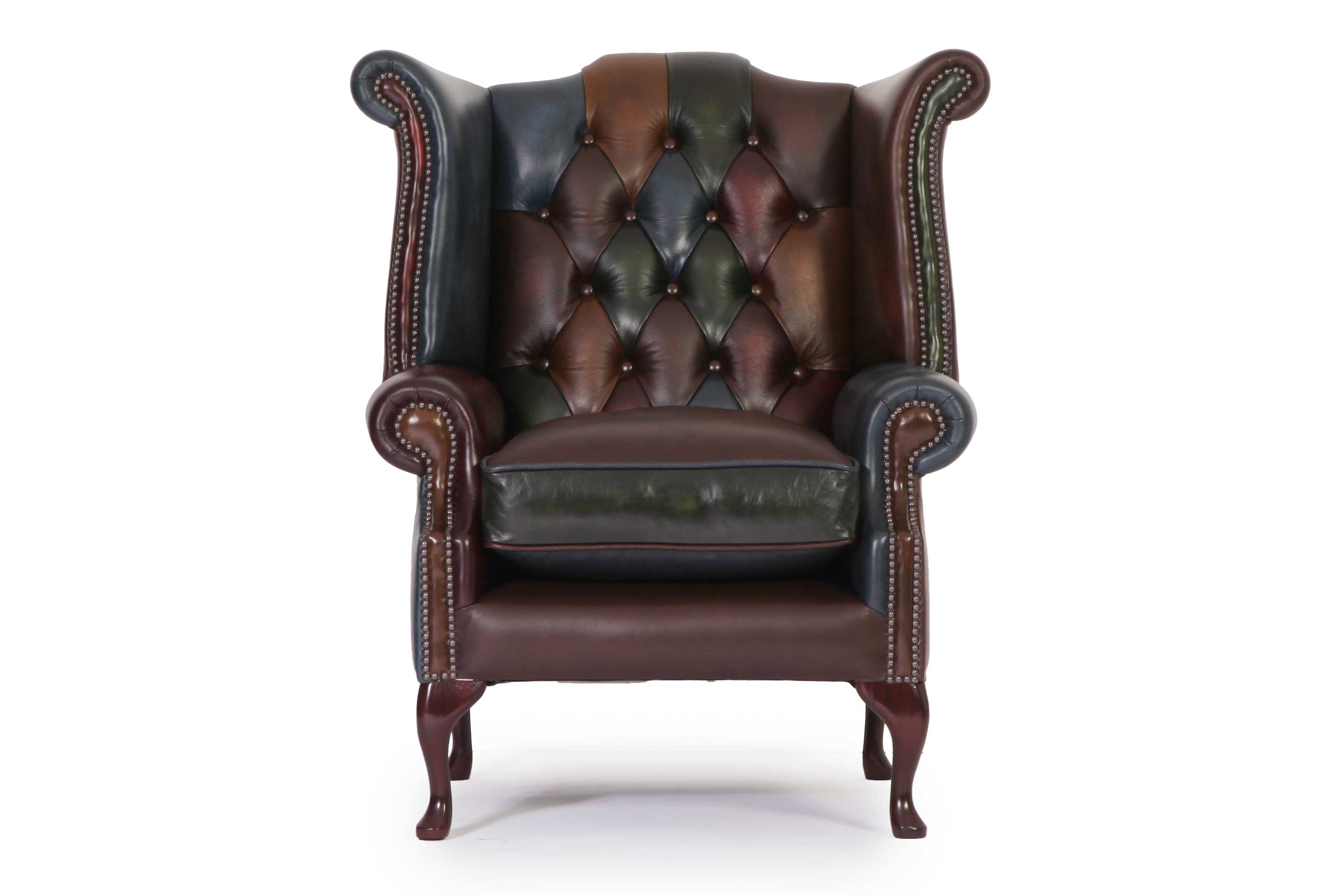 Poltrona chesterfield Queen Anne nuova originale inglese harlequin patchwork