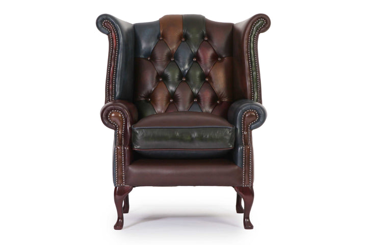 Poltrona chesterfield Queen Anne nuova originale inglese harlequin patchwork