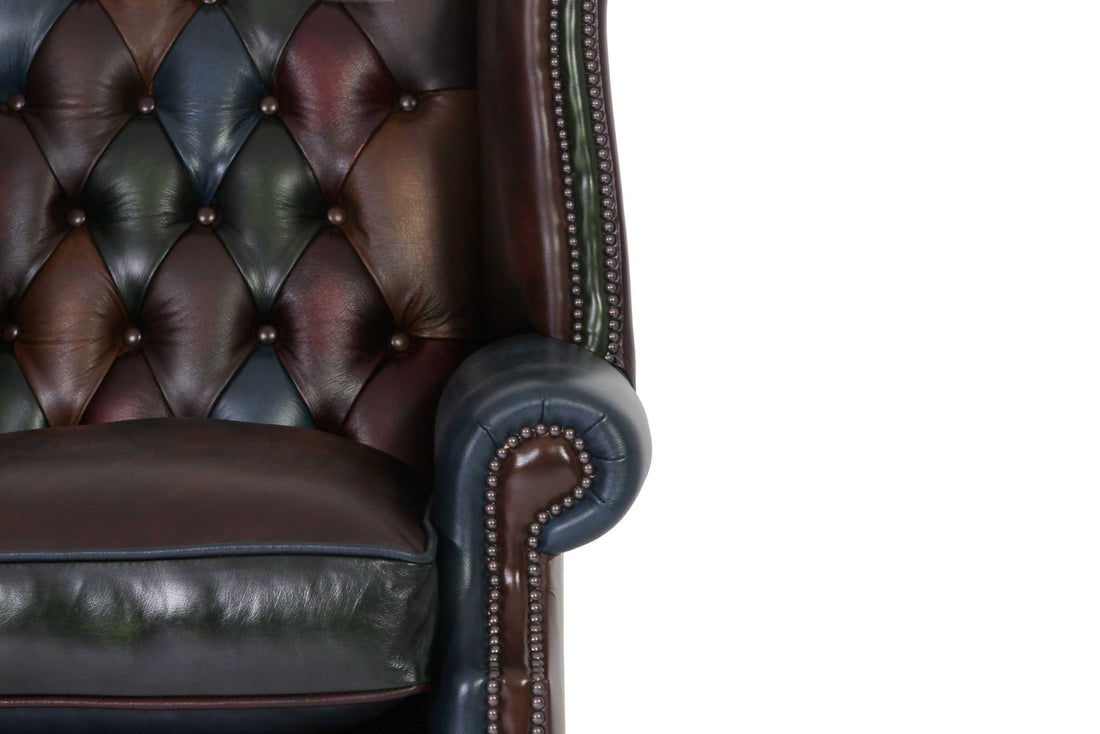 Poltrona chesterfield Queen Anne nuova originale inglese harlequin patchwork