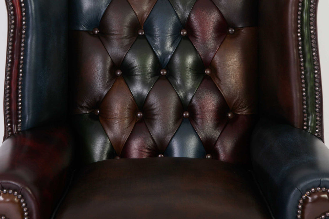 Poltrona chesterfield Queen Anne nuova originale inglese harlequin patchwork