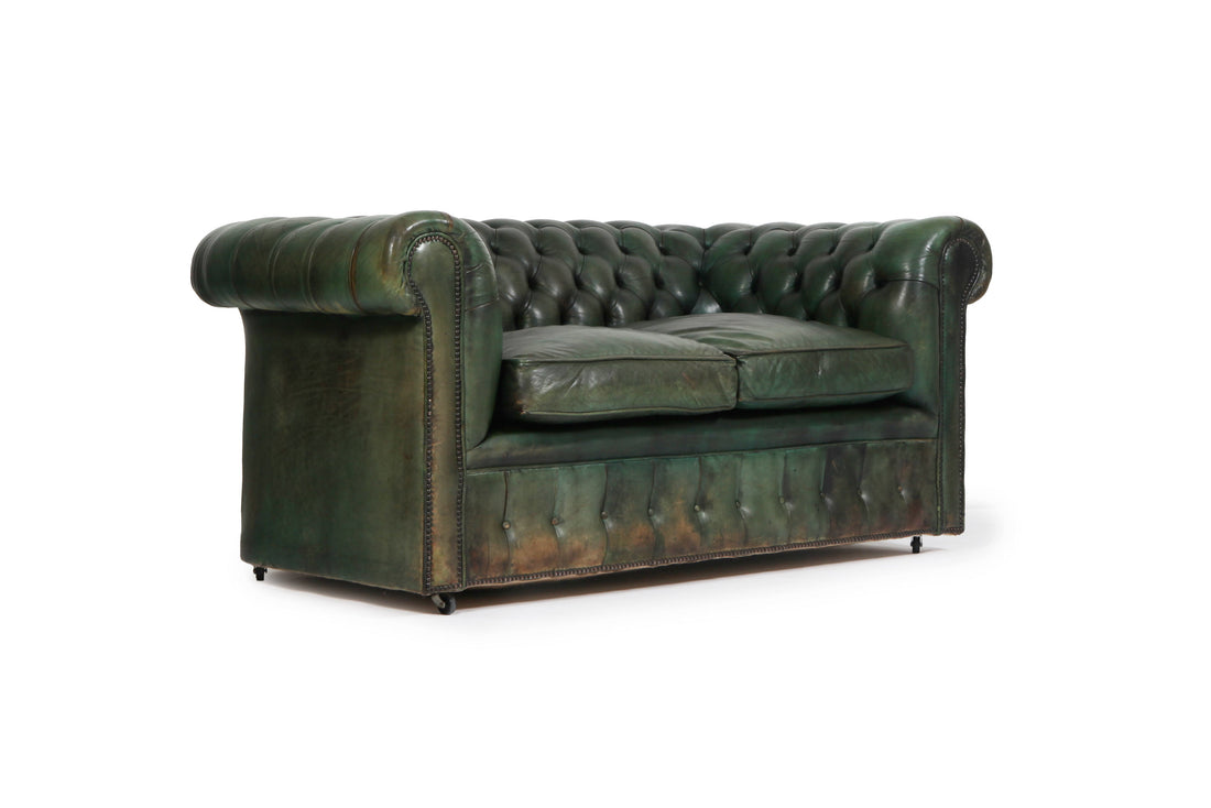 Divano 2 posti chesterfield club antico inglese originale verde