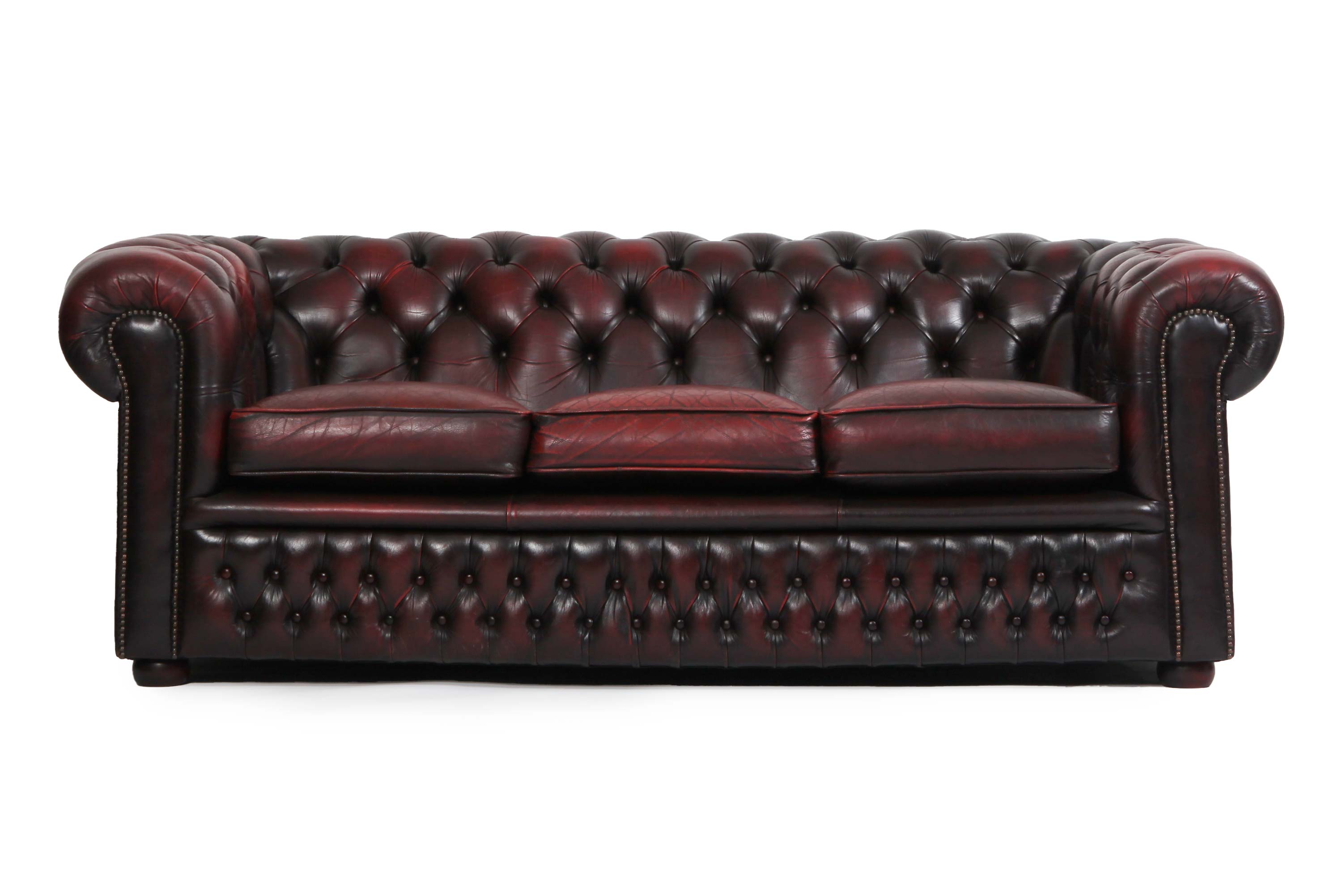 Divano 3 posti chesterfield club vintage inglese originale rosso bordeaux