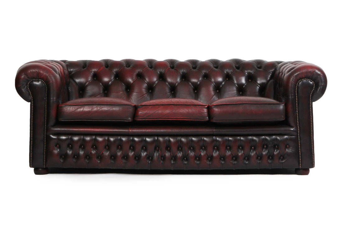 Divano 3 posti chesterfield club vintage inglese originale rosso bordeaux