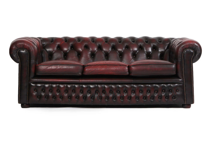 Divano 3 posti chesterfield club vintage inglese originale rosso bordeaux