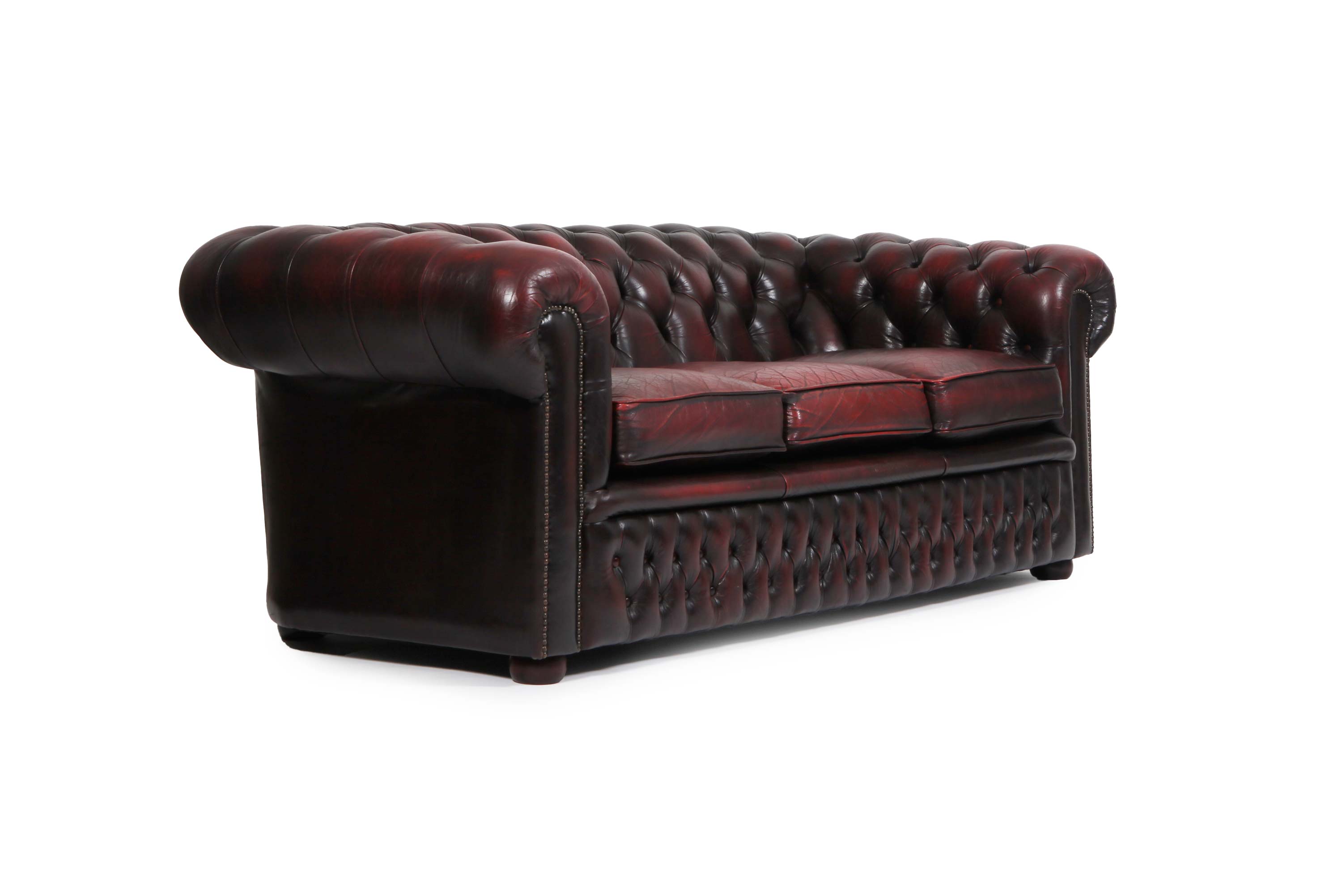 Divano 3 posti chesterfield club vintage inglese originale rosso bordeaux