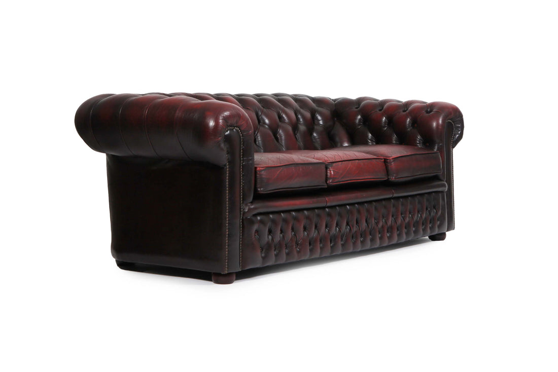 Divano 3 posti chesterfield club vintage inglese originale rosso bordeaux