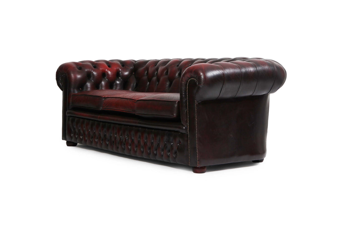 Divano 3 posti chesterfield club vintage inglese originale rosso bordeaux