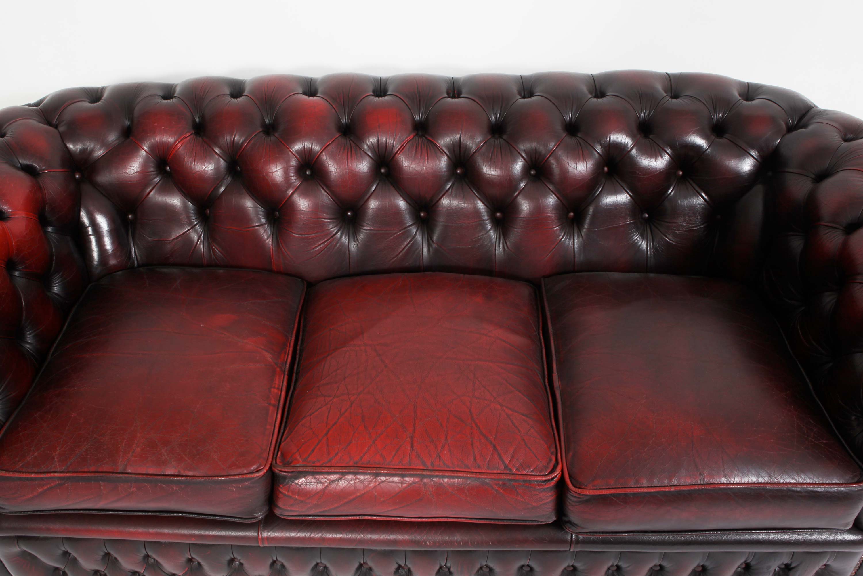 Divano 3 posti chesterfield club vintage inglese originale rosso bordeaux