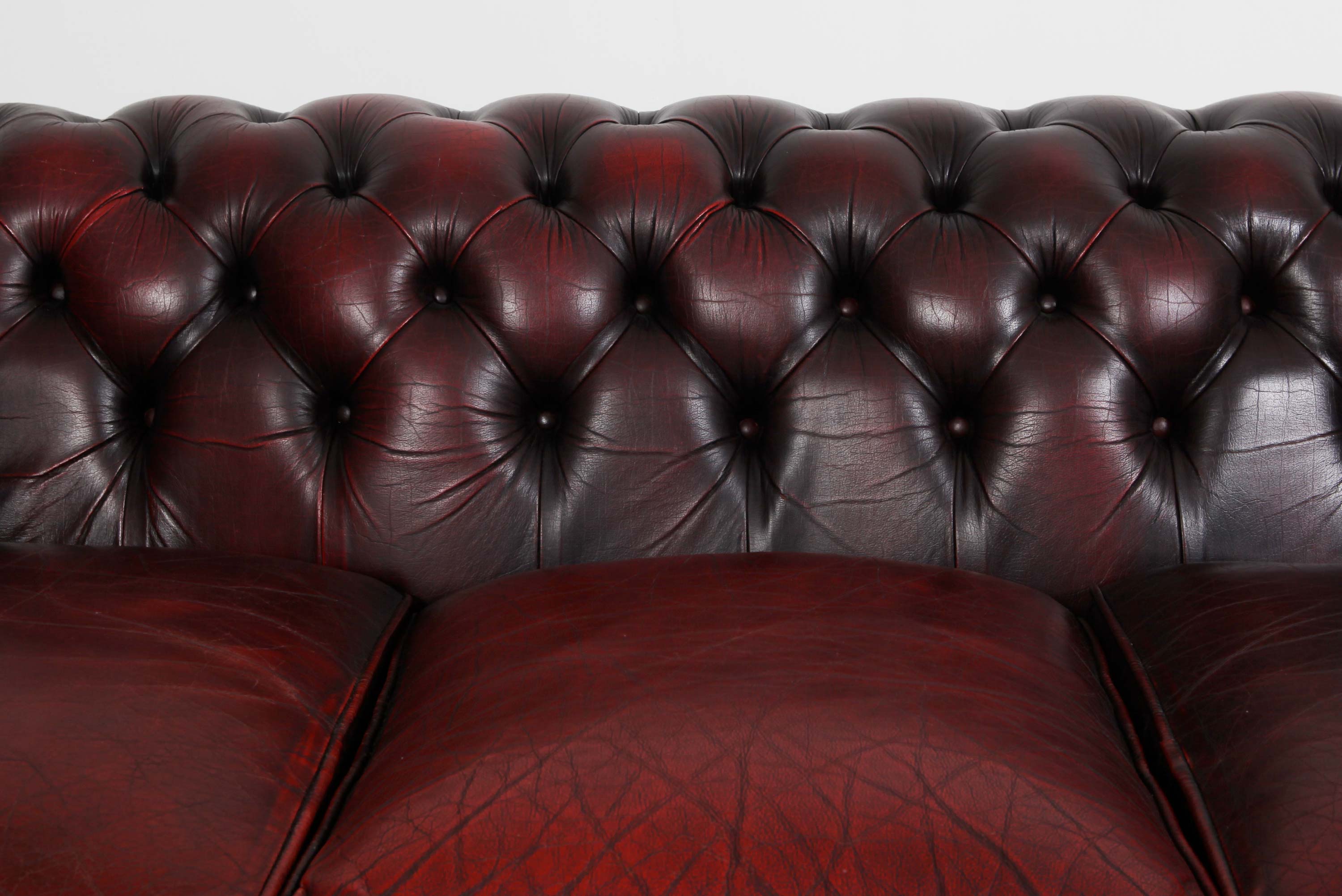Divano 3 posti chesterfield club vintage inglese originale rosso bordeaux