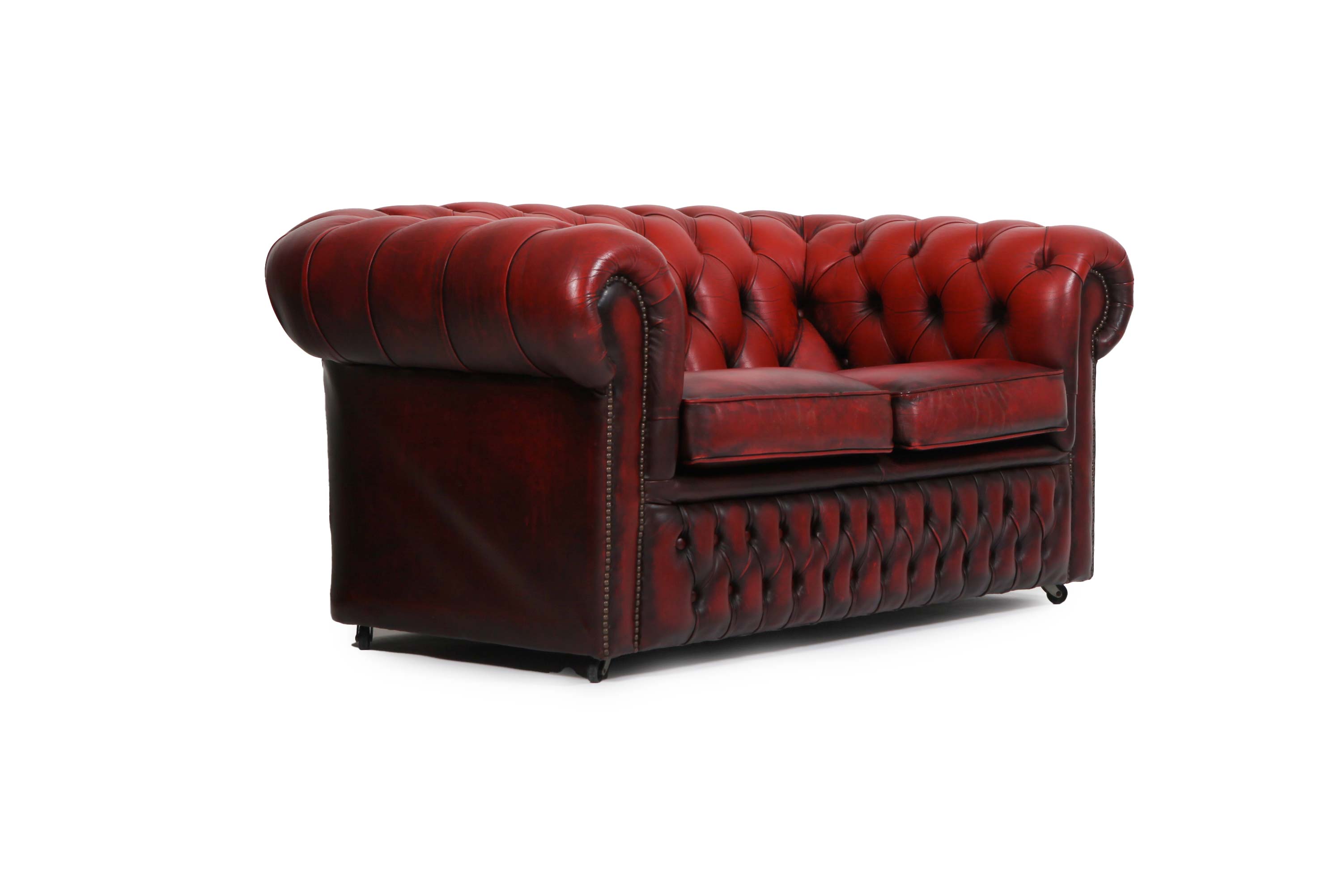 Divano 2 posti chesterfield club vintage inglese originale rosso bordeaux