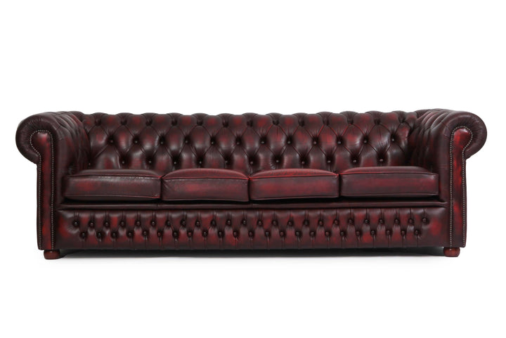 Divano 4 posti chesterfield club vintage inglese originale rosso bordeaux