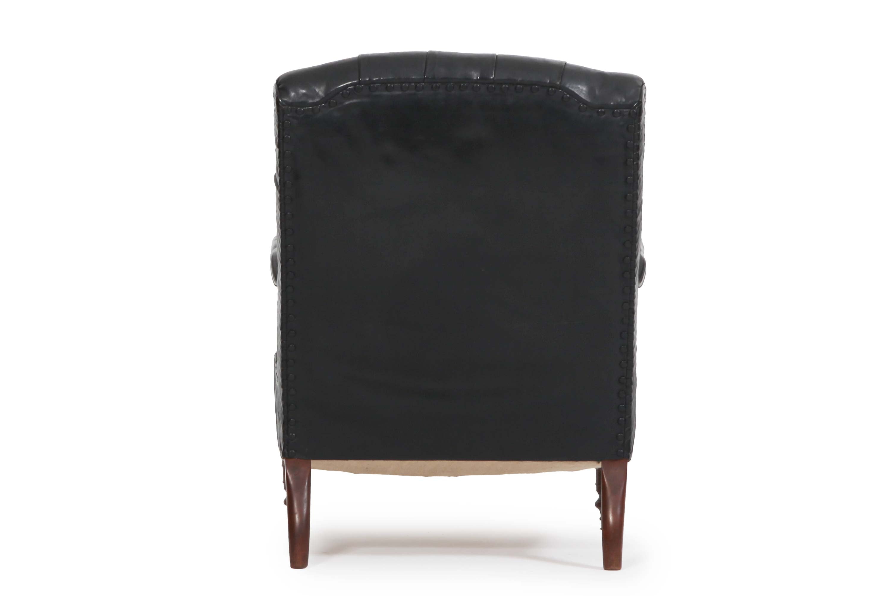 Poltrona chesterfield antica di epoca Vittoriana originale in pelle nera