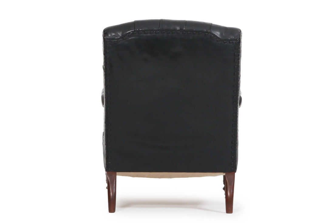 Poltrona chesterfield antica di epoca Vittoriana originale in pelle nera