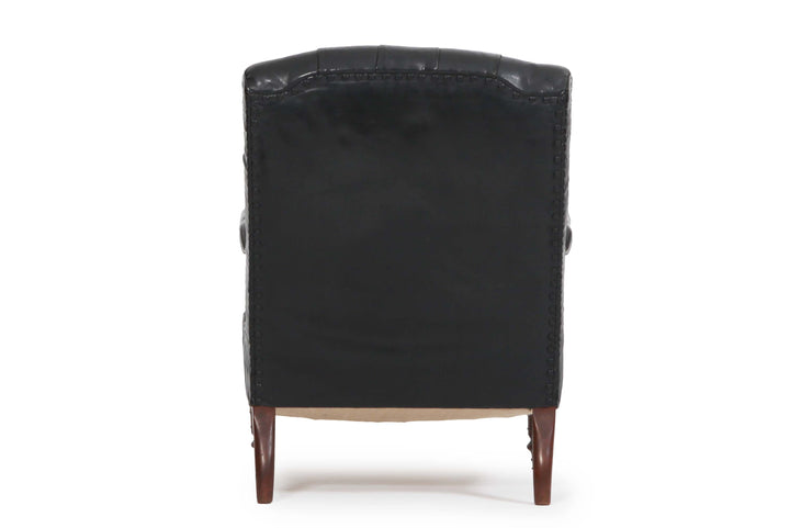 Poltrona chesterfield antica di epoca Vittoriana originale in pelle nera