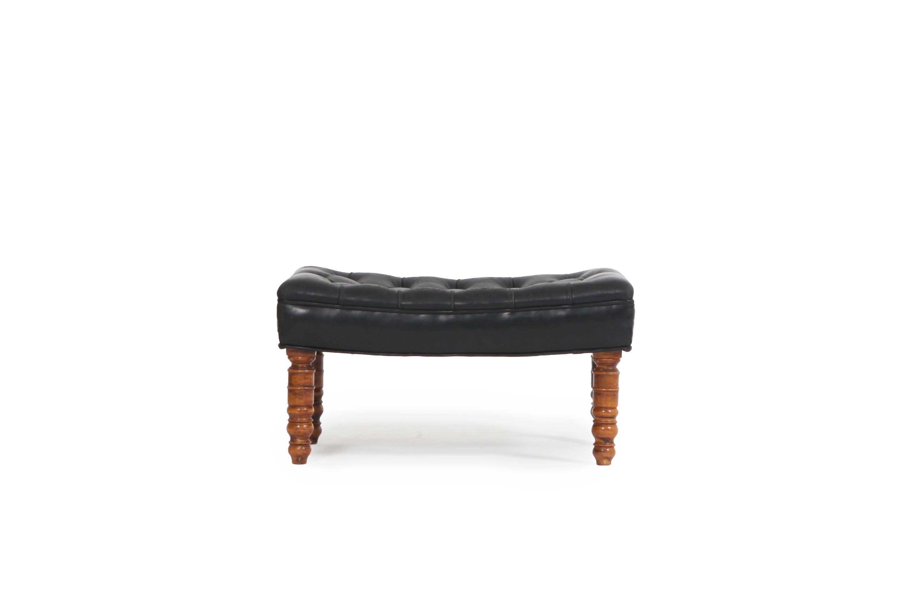 Poggiapiedi chesterfield antico di epoca Vittoriana in pelle nera
