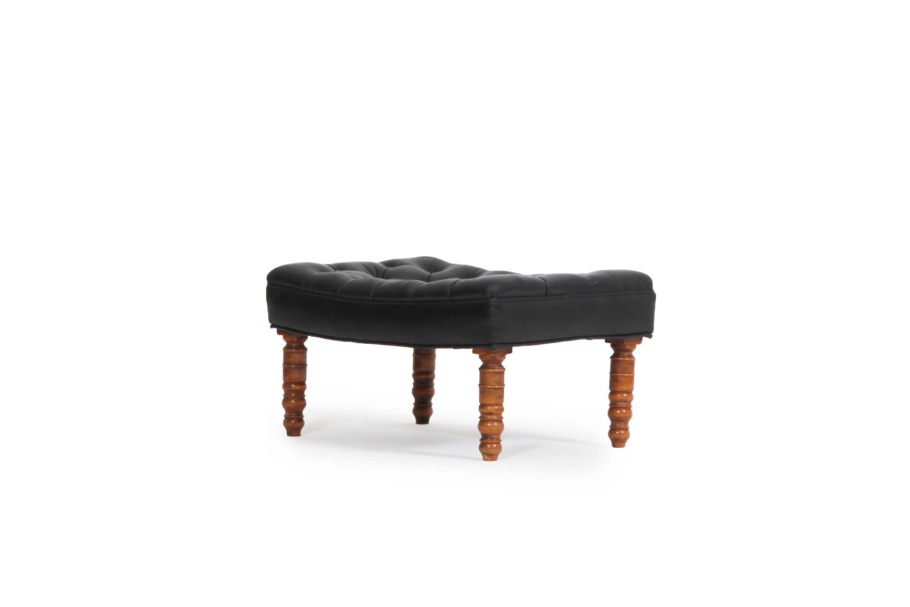 Poggiapiedi chesterfield antico di epoca Vittoriana in pelle nera
