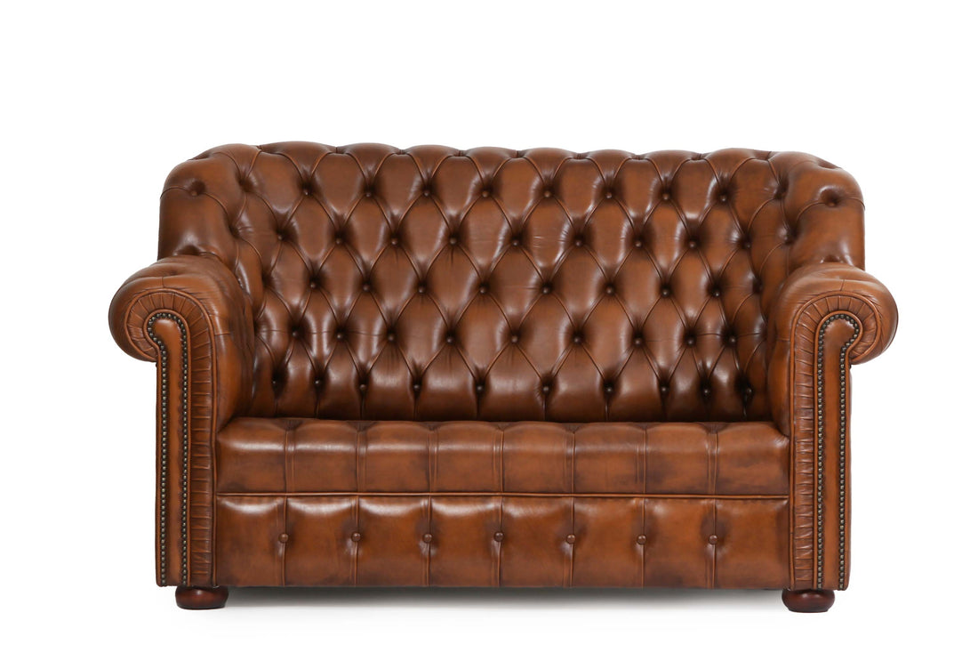 Divano 2 posti chesterfield bergere vintage inglese marrone cognac