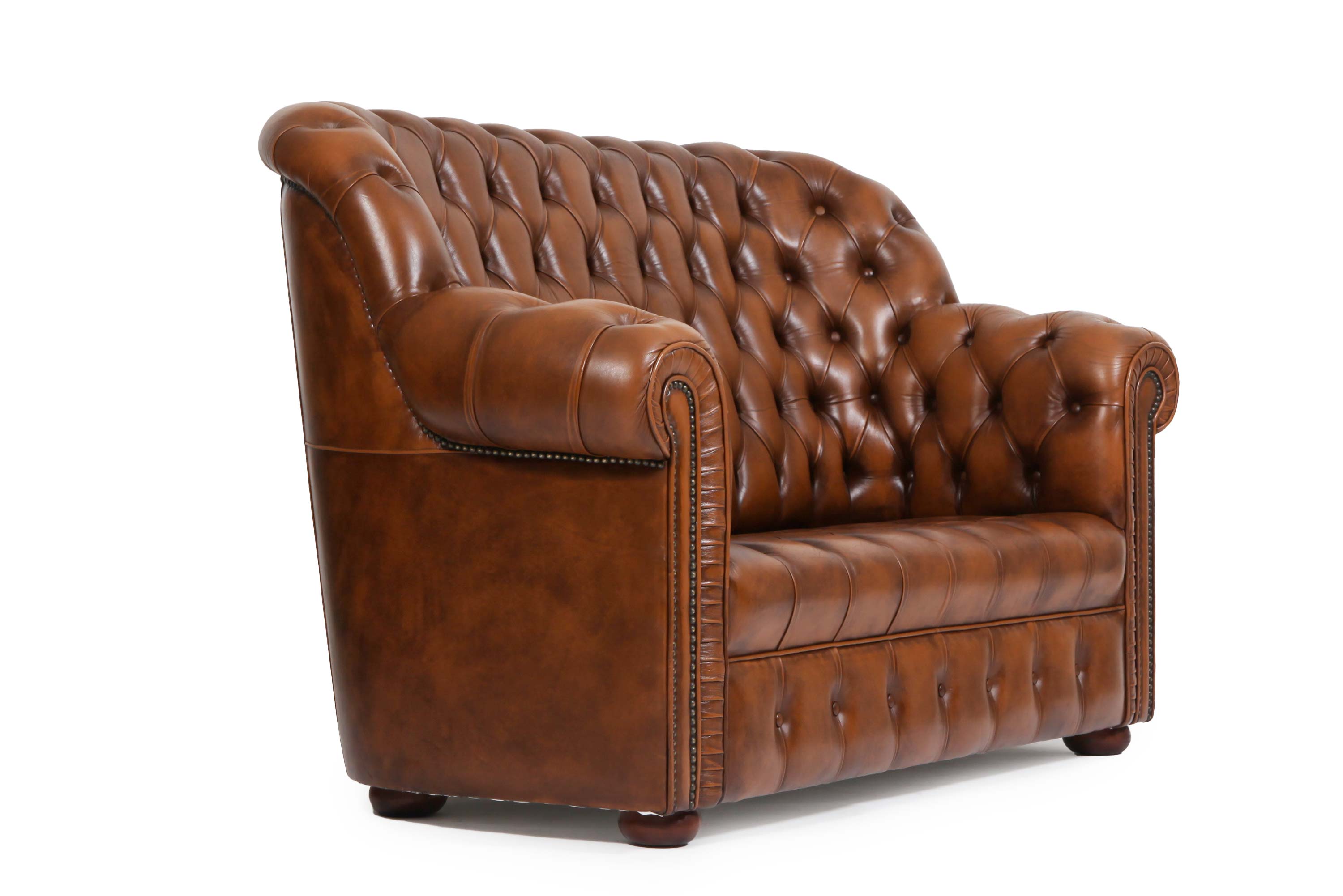 Divano 2 posti chesterfield bergere vintage inglese marrone cognac