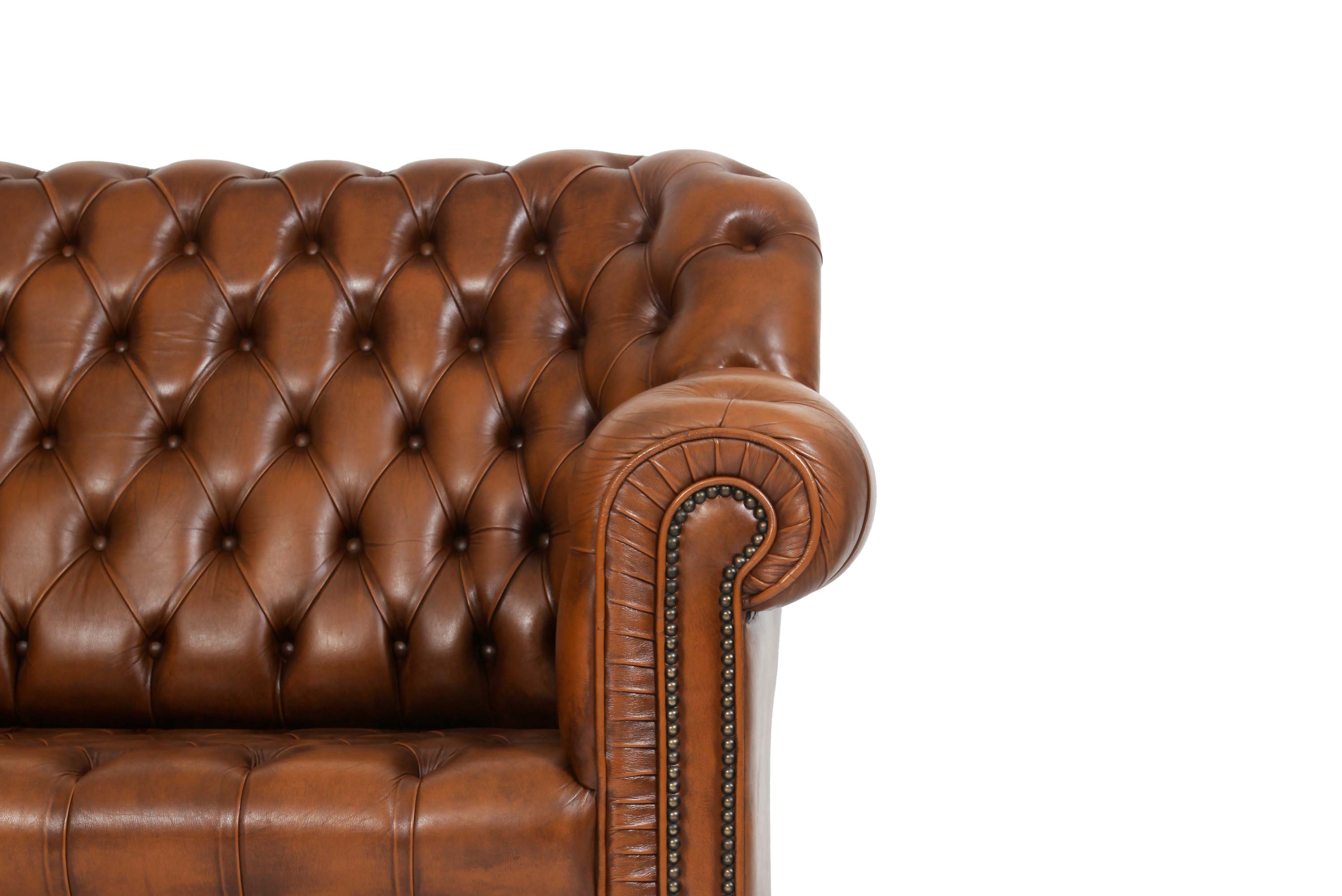 Divano 2 posti chesterfield bergere vintage inglese marrone cognac