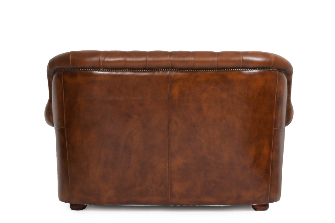 Divano due posti chesterfield bergere vintage inglese marrone cognac