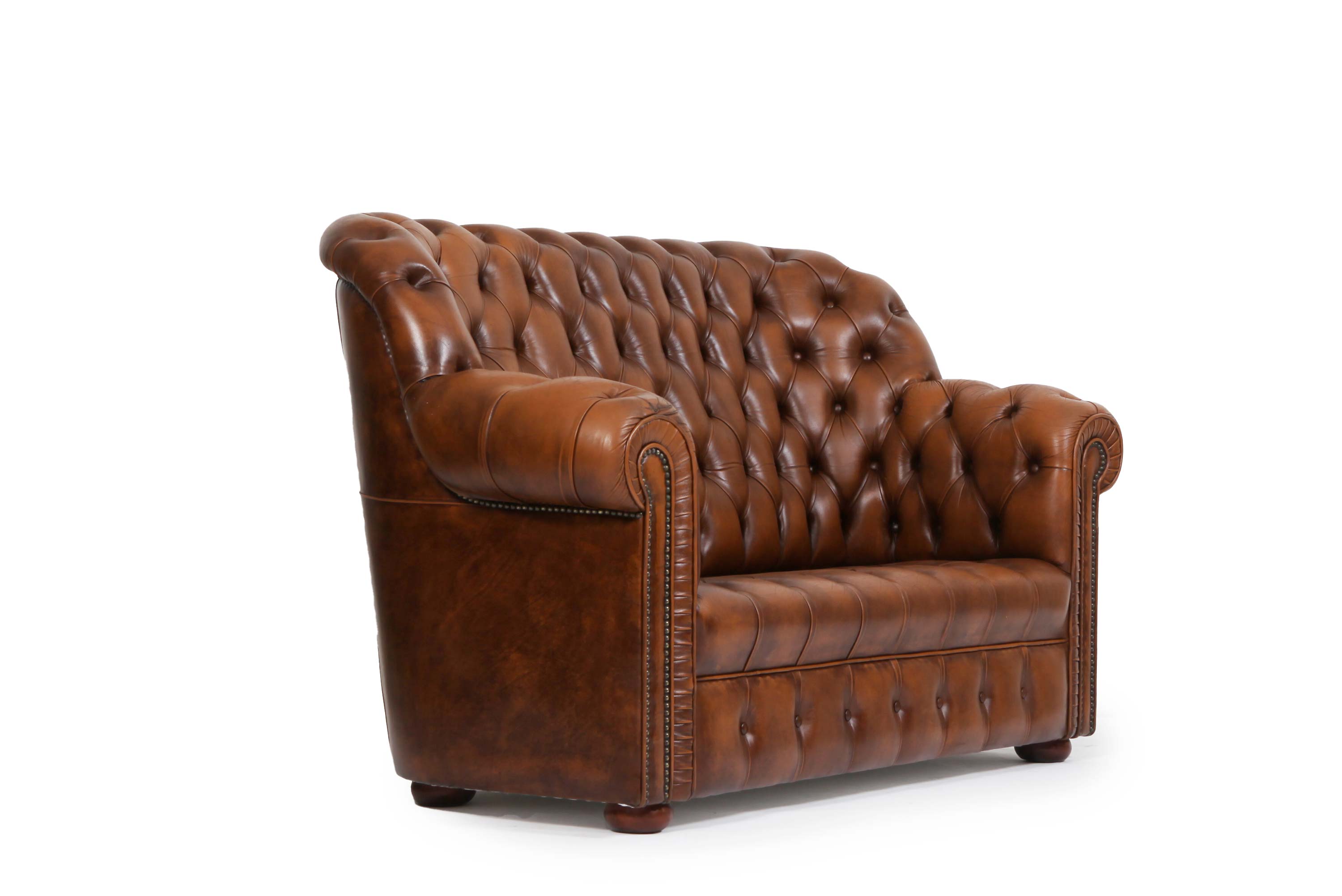 Divano due posti chesterfield bergere vintage inglese marrone cognac