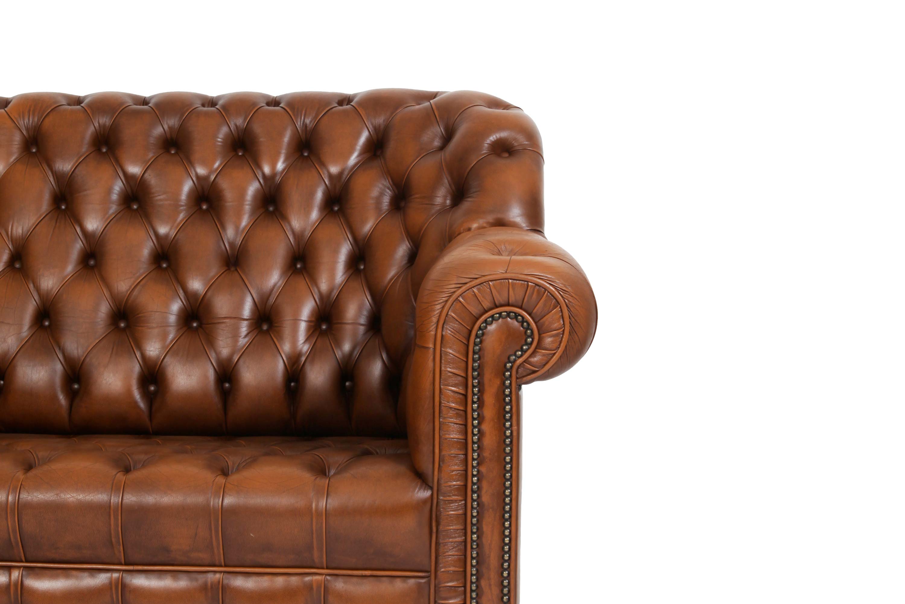 Divano due posti chesterfield bergere vintage inglese marrone cognac