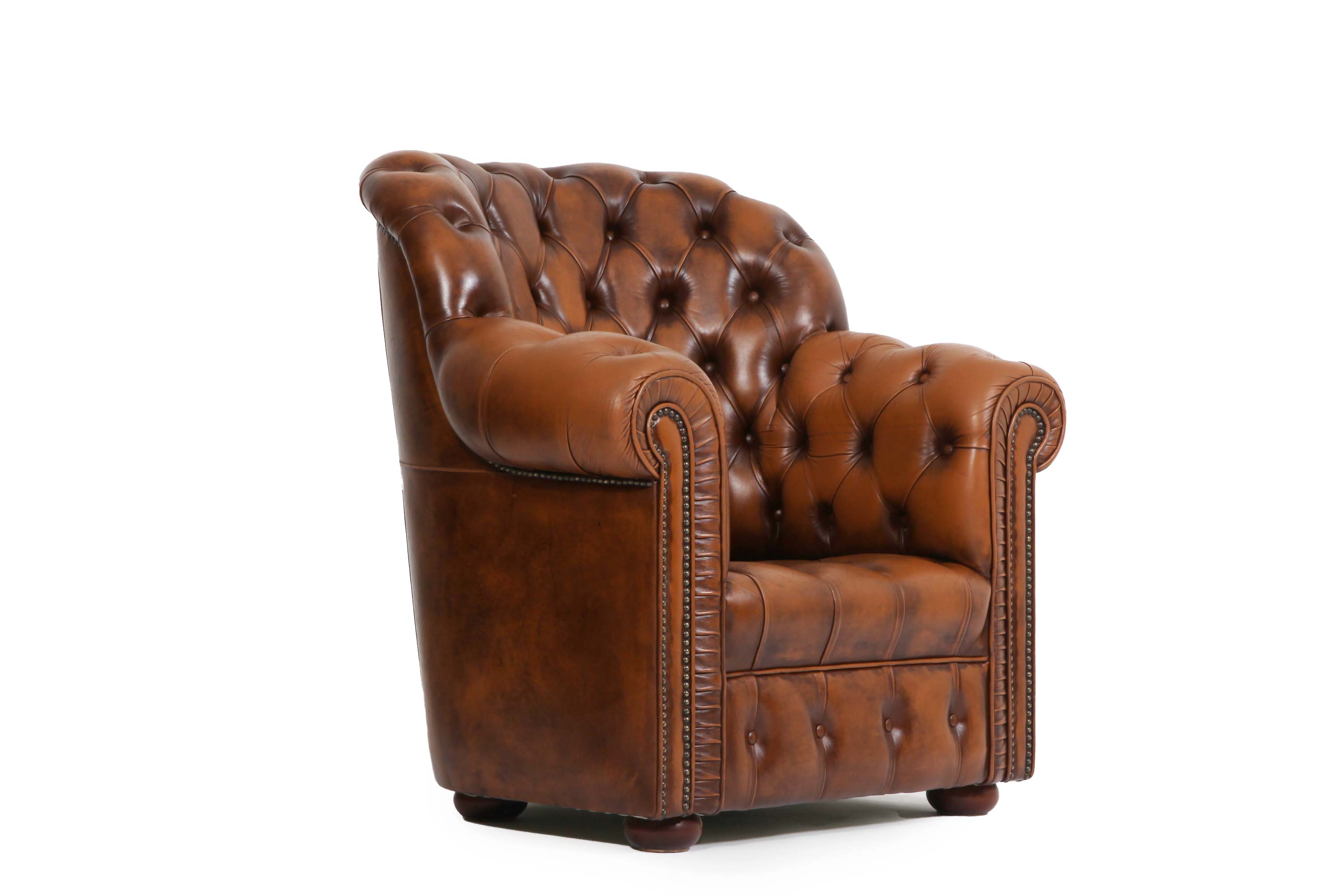 Poltrona chesterfield bergere vintage inglese marrone cognac