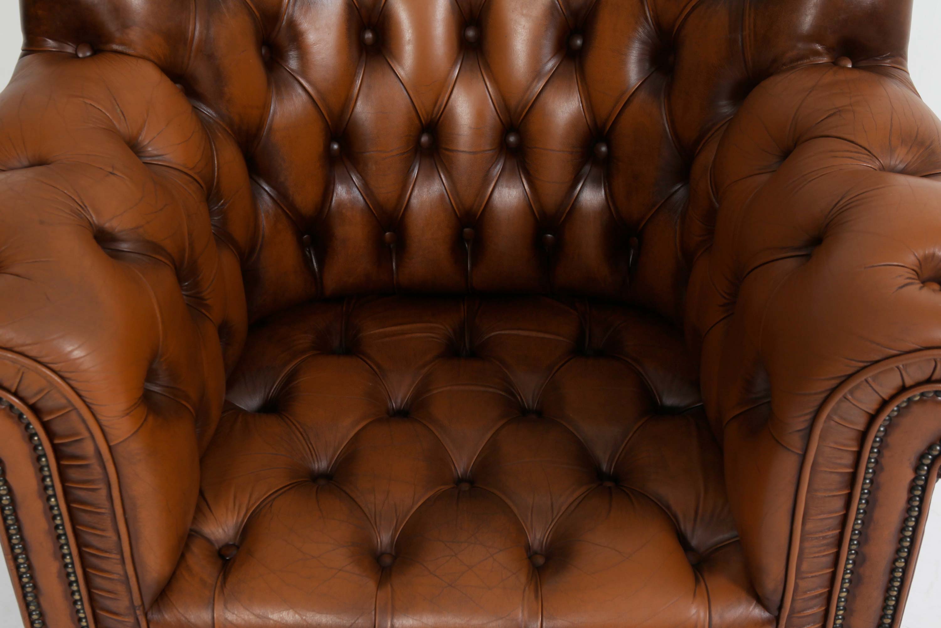 Poltrona chesterfield bergere vintage inglese marrone cognac