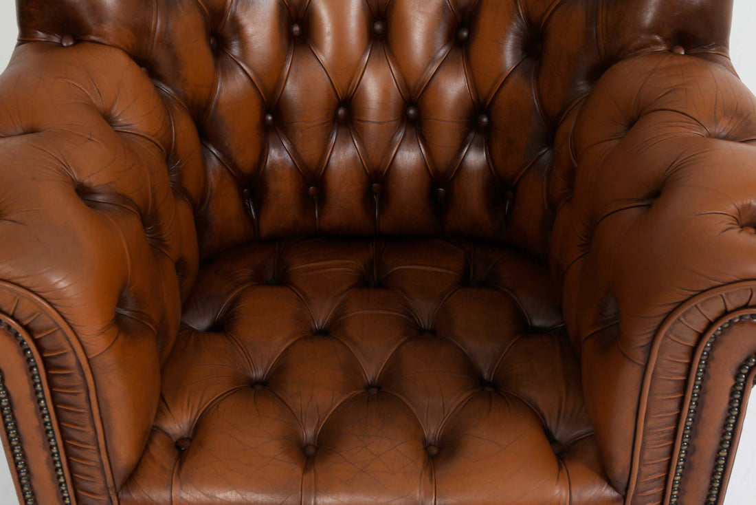 Poltrona chesterfield bergere vintage inglese marrone cognac