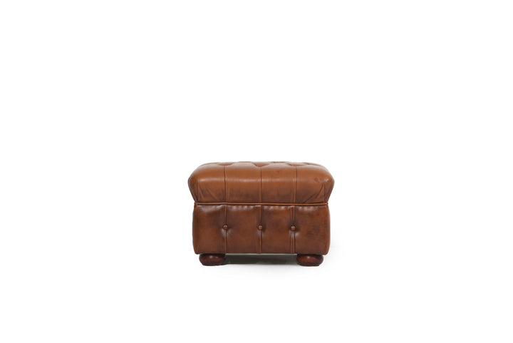 Pouf chesterfield vintage inglese marrone cognac