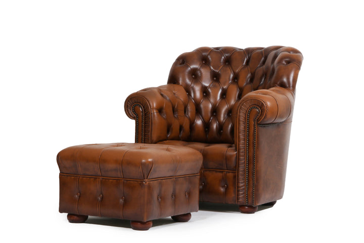 Pouf chesterfield vintage inglese marrone cognac