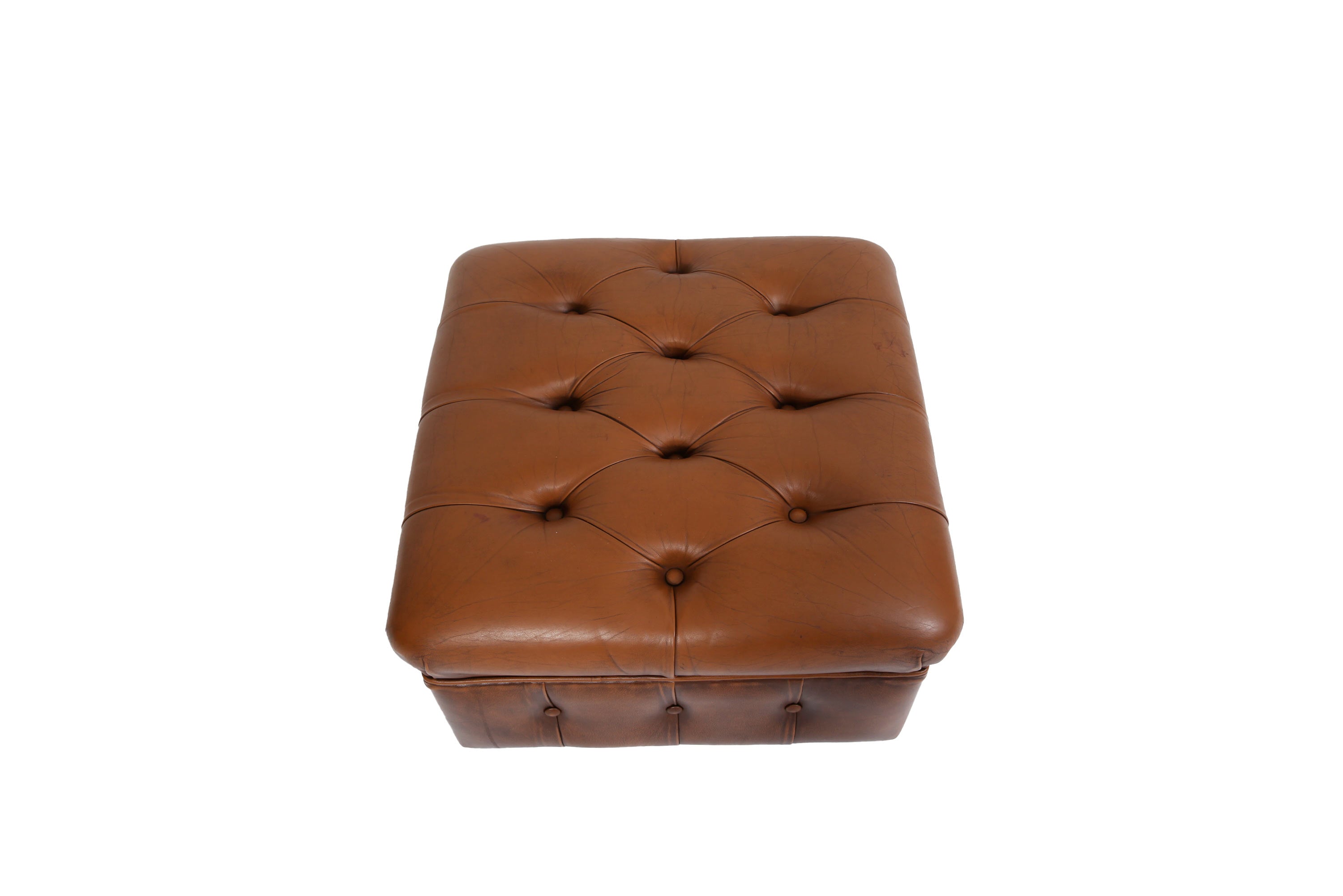 Pouf chesterfield vintage inglese marrone cognac