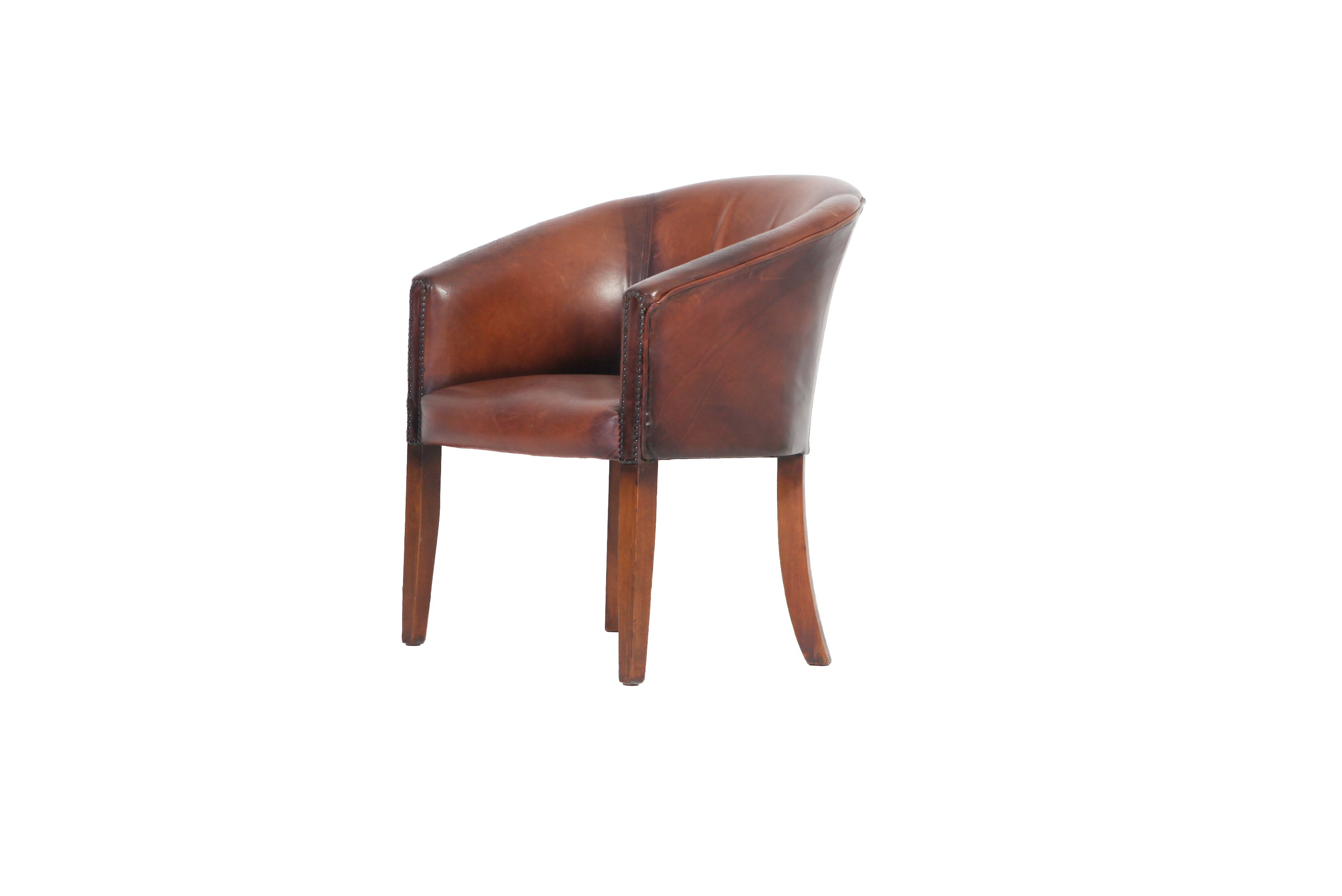 Coppia di poltrone a pozzetto inglese originale vintage marrone anticato