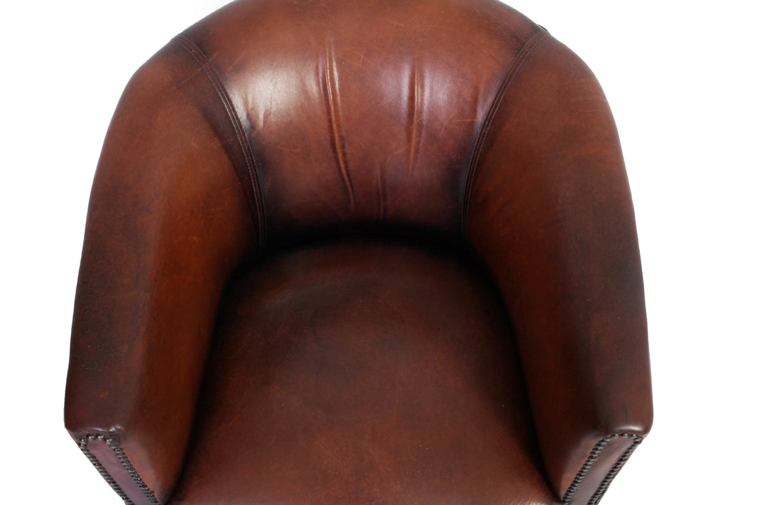 Coppia di poltrone a pozzetto inglese originale vintage marrone anticato