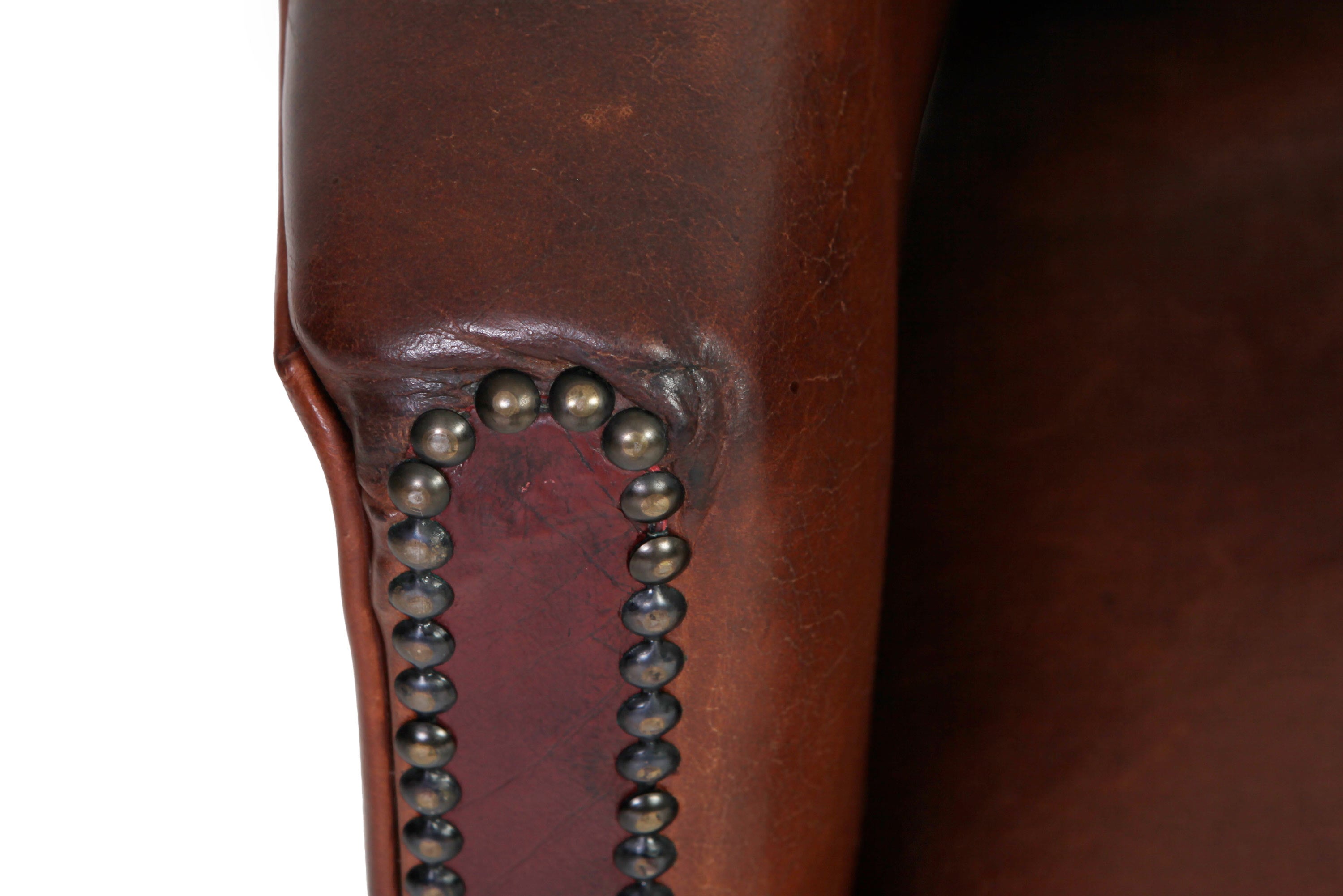 Coppia di poltrone a pozzetto inglese originale vintage marrone anticato