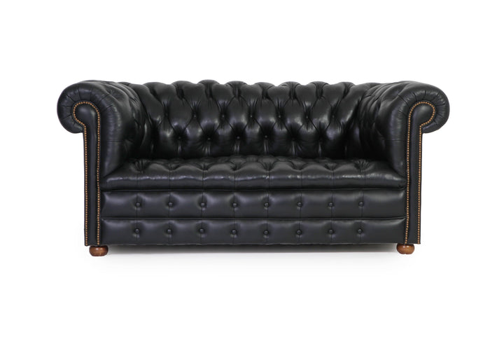 Divano 2 posti chesterfield club inglese originale vintage in pelle nera