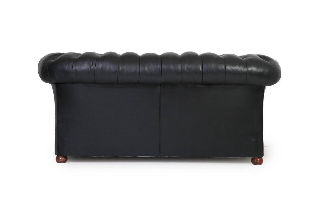 Divano 2 posti chesterfield club inglese originale vintage in pelle nera