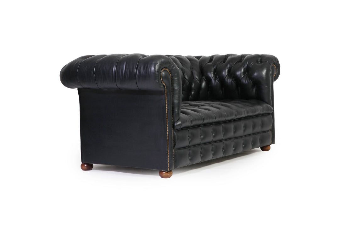 Divano 2 posti chesterfield club inglese originale vintage in pelle nera