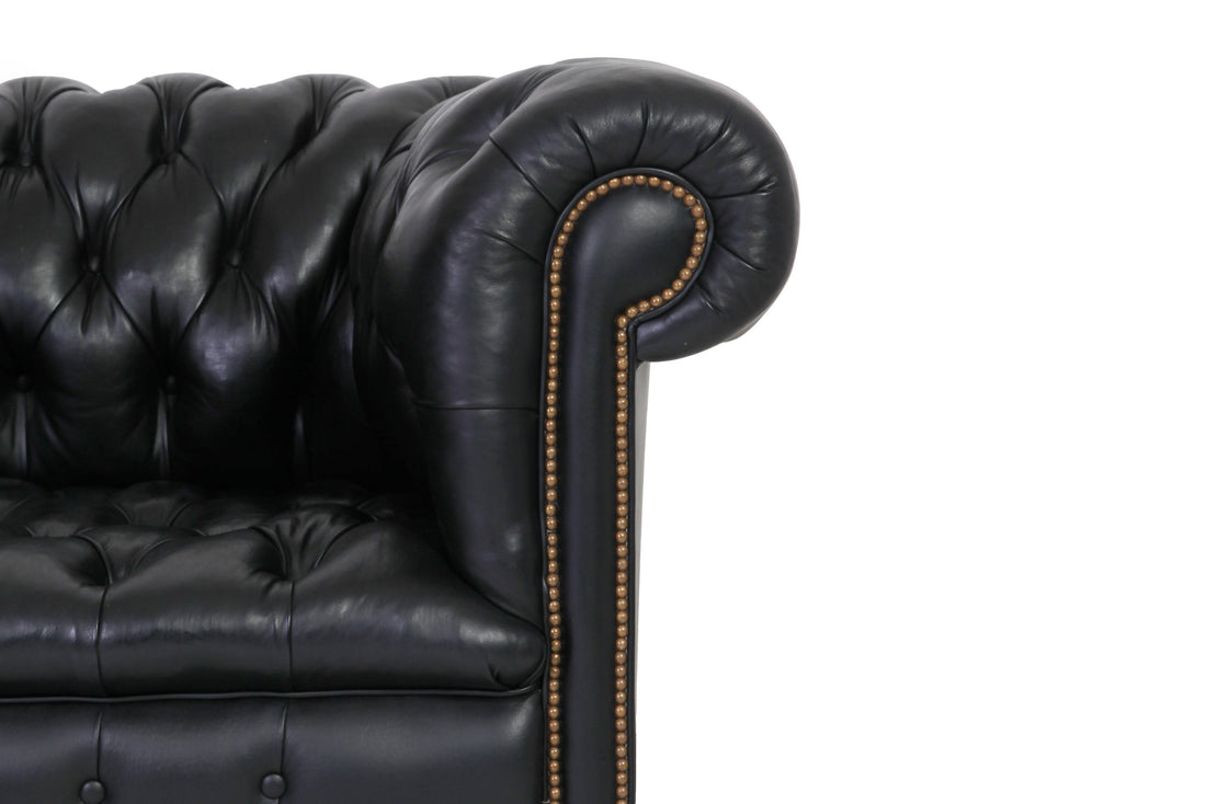 Divano 2 posti chesterfield club inglese originale vintage in pelle nera