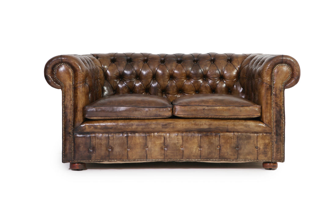 Divano 2 posti chesterfield club antico inglese originale marrone
