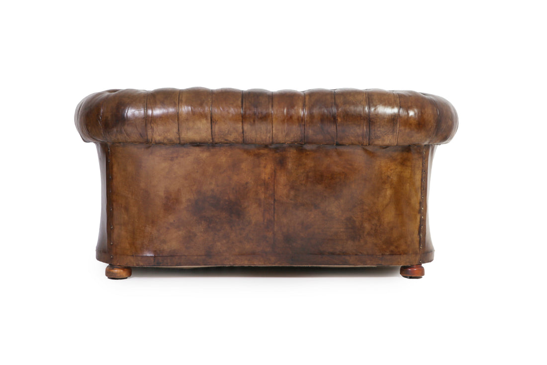 Divano 2 posti chesterfield club antico inglese originale marrone