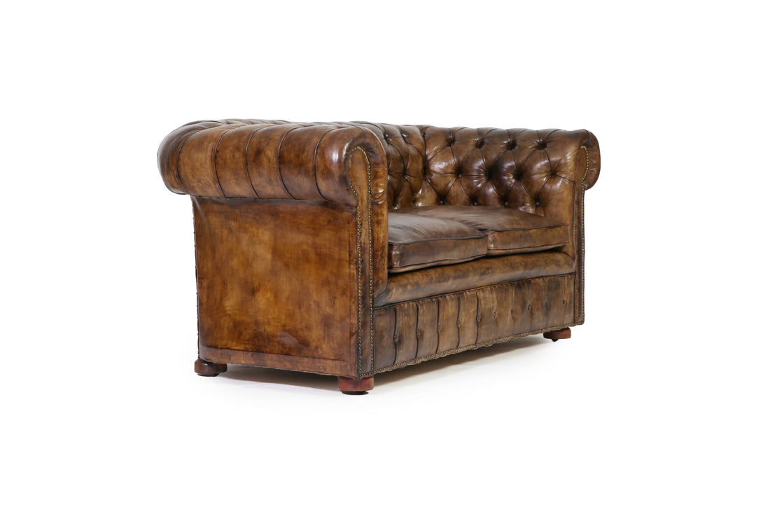 Divano 2 posti chesterfield club antico inglese originale marrone