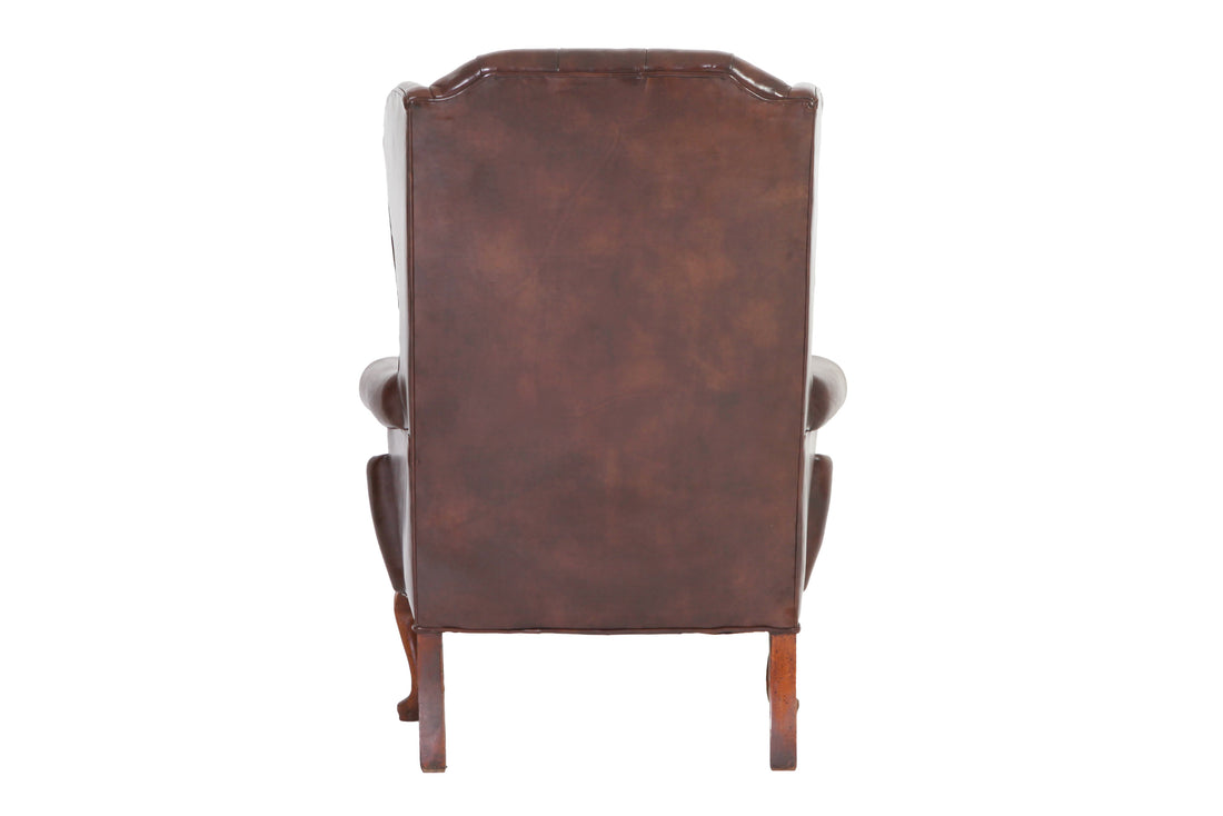 Coppia di poltrone chesterfield bergere vintage inglese originale in pelle marrone