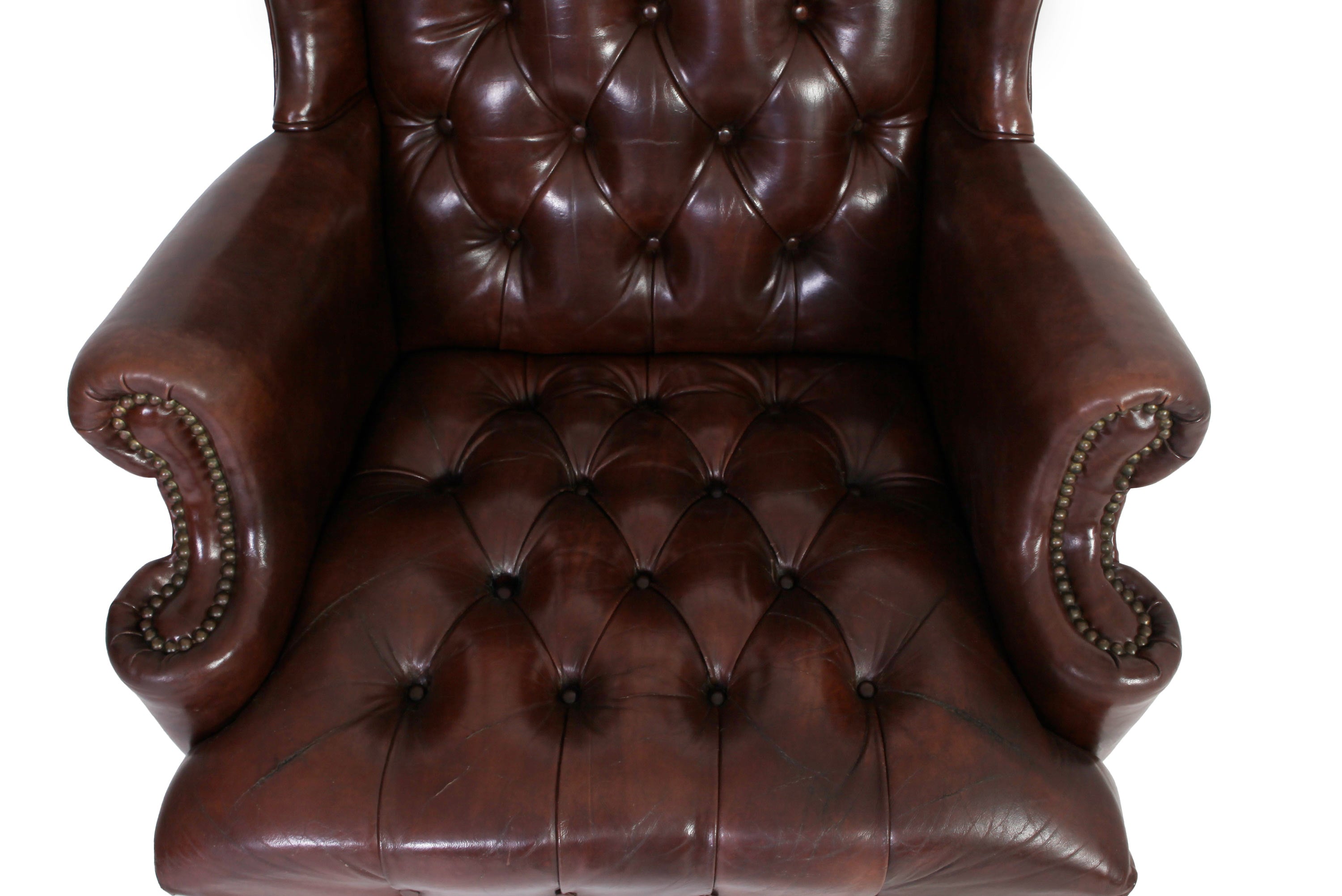 Coppia di poltrone chesterfield bergere vintage inglese originale in pelle marrone