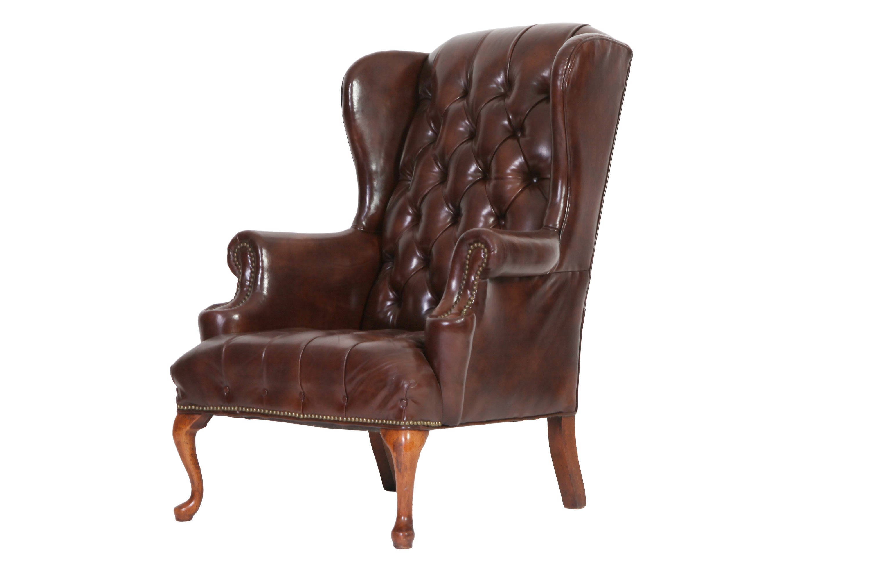 Coppia di poltrone chesterfield bergere vintage inglese originale in pelle marrone