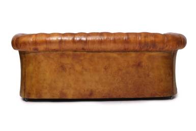 Antico divano chesterfield club 3 posti inglese originale in pelle marrone tabacco