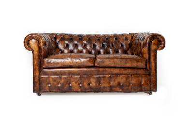 Divano chesterfield club 2 posti antico inglese marrone cognac